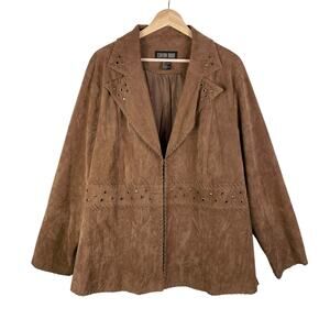 90s Vintage Canyon Road Western Vegan Suede Leather Embellished Jacket Size 22